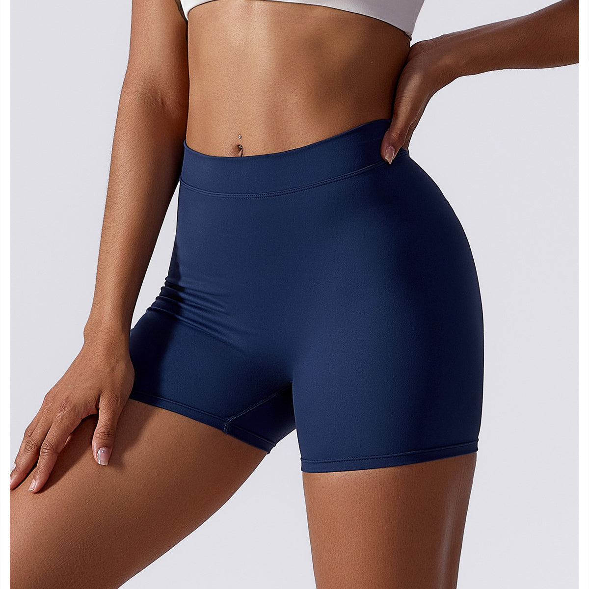 High Waisted V Shaped Ruched Yoga Shorts