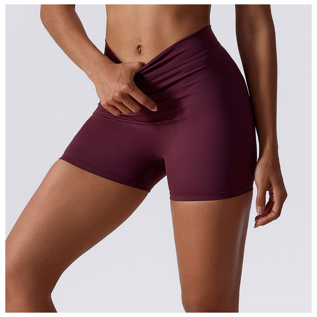 High Waisted V Shaped Ruched Yoga Shorts