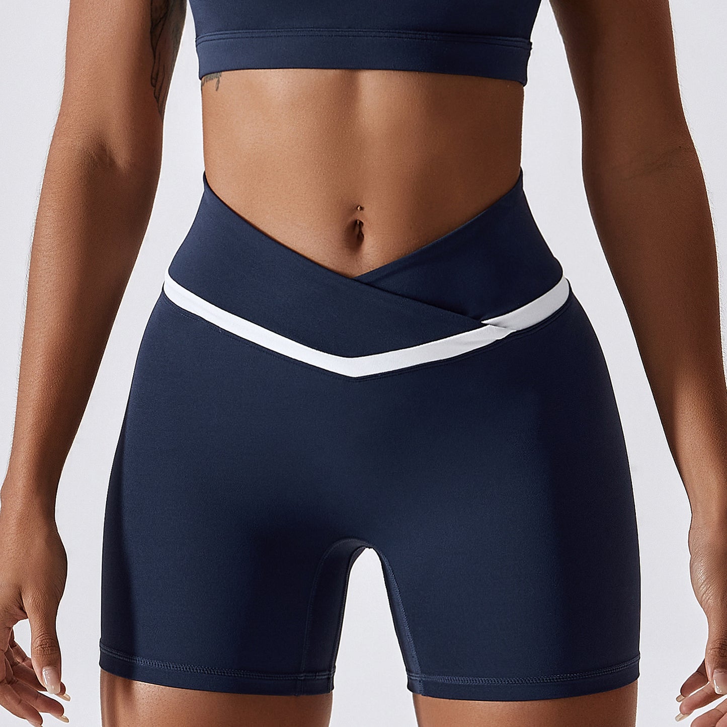 Color Block Crossover Yoga Shorts