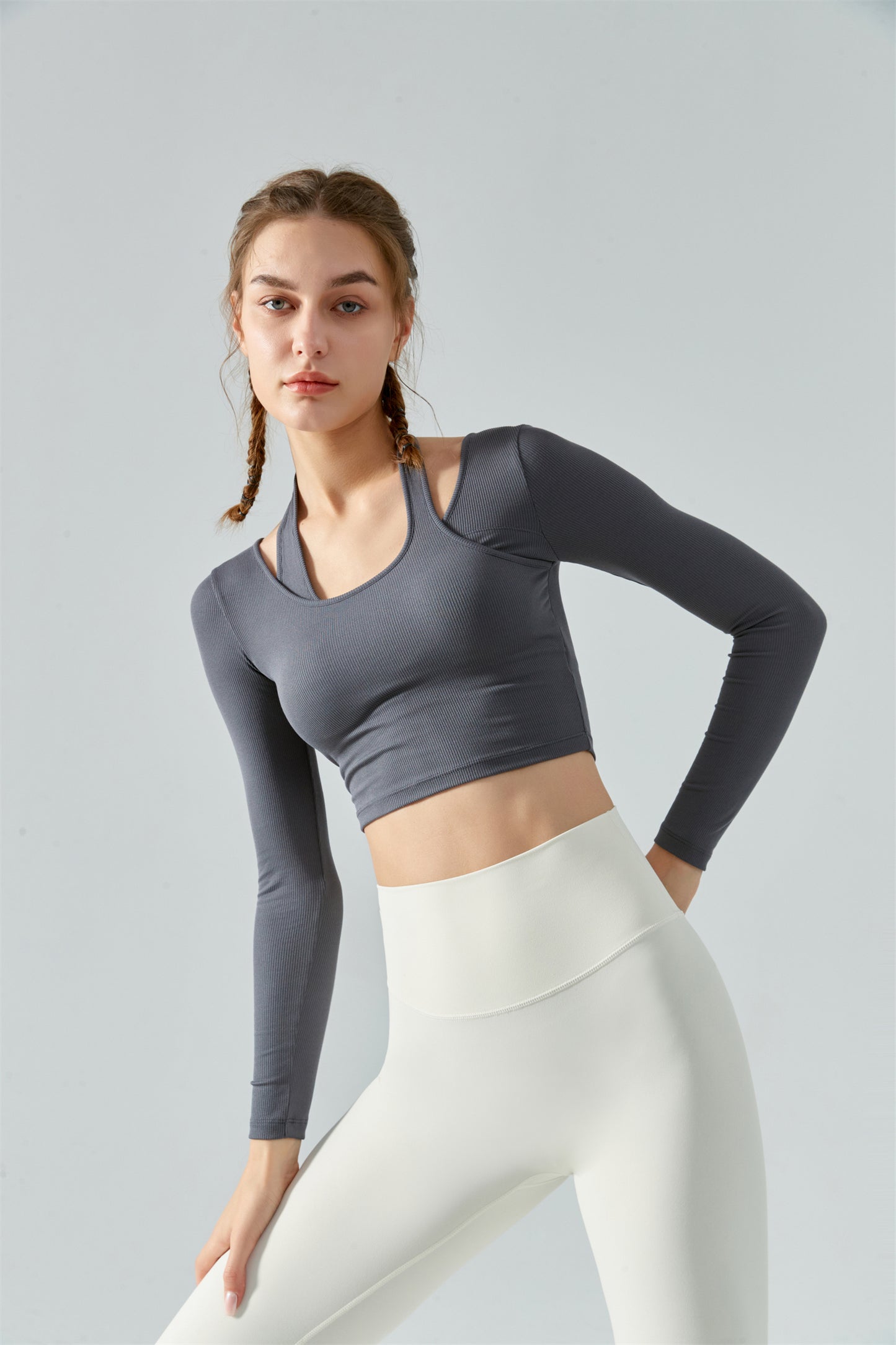 Ribbed Halter Strap Sports Top