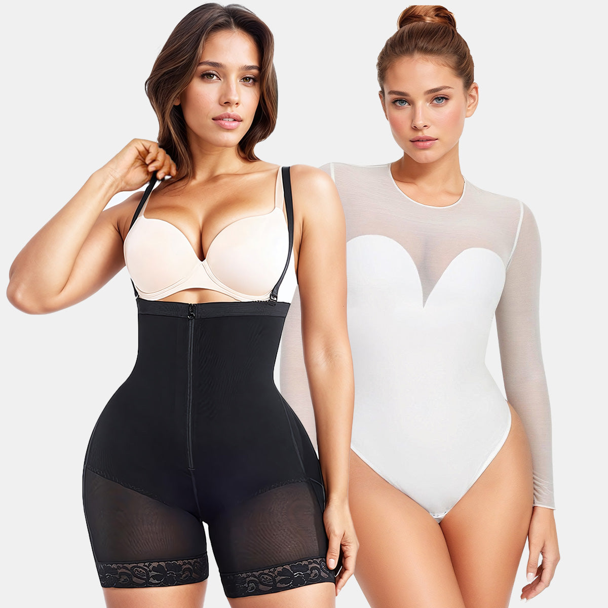 Tummy Control Fajas Colombianas Shapewear & Sheer Mesh Shapewear Thong Bodysuit