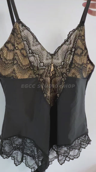  kdlgjdv Egcc Deep-V Neck Lace Thong Bodysuit, Egcc