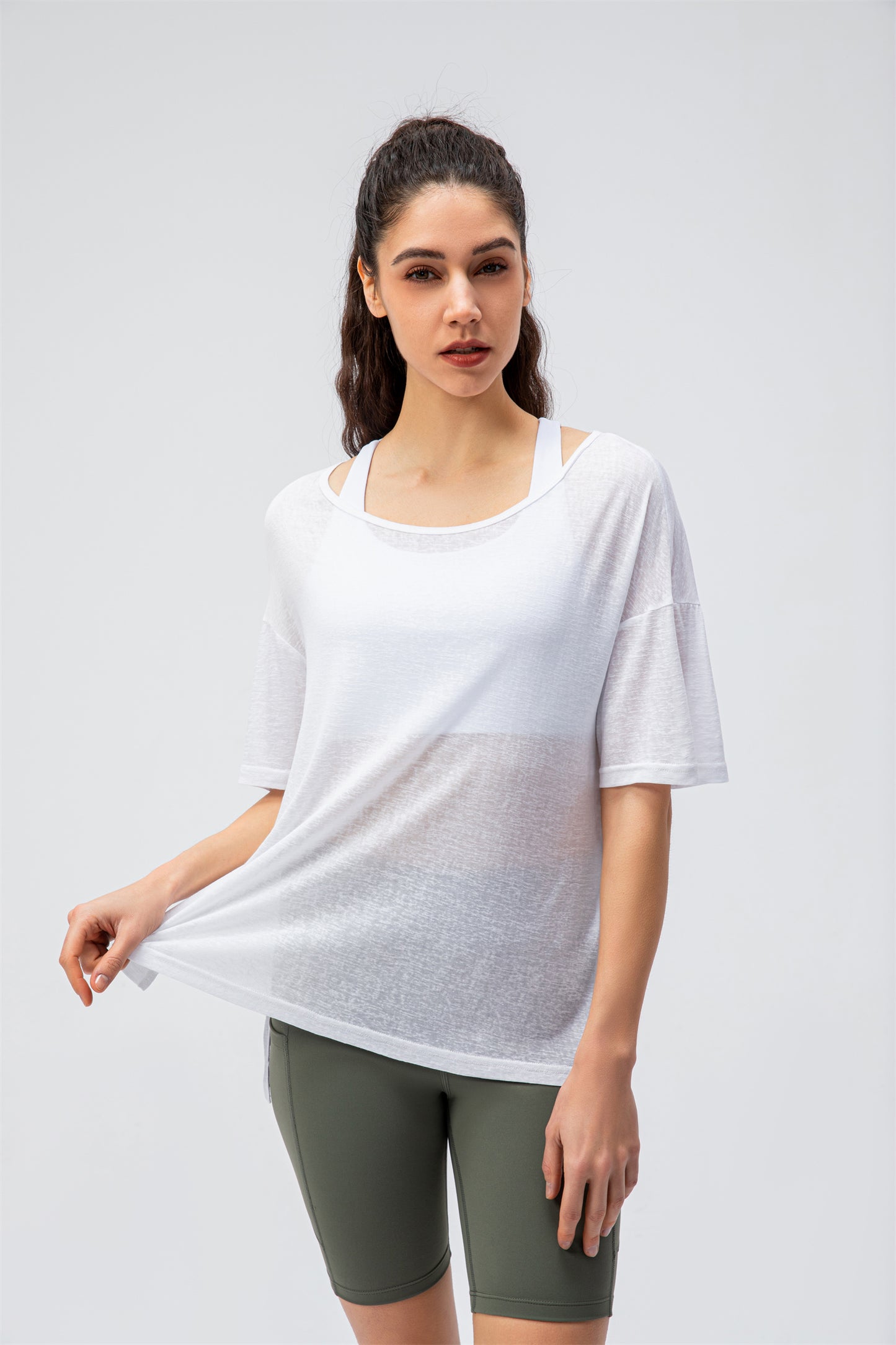 Crew Neck Double Slit Hem Sweatshirt