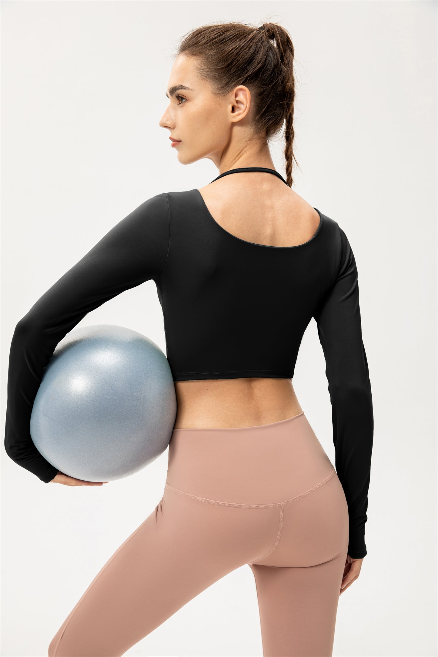 Thumb Hole Twisted Cropped Sports Top