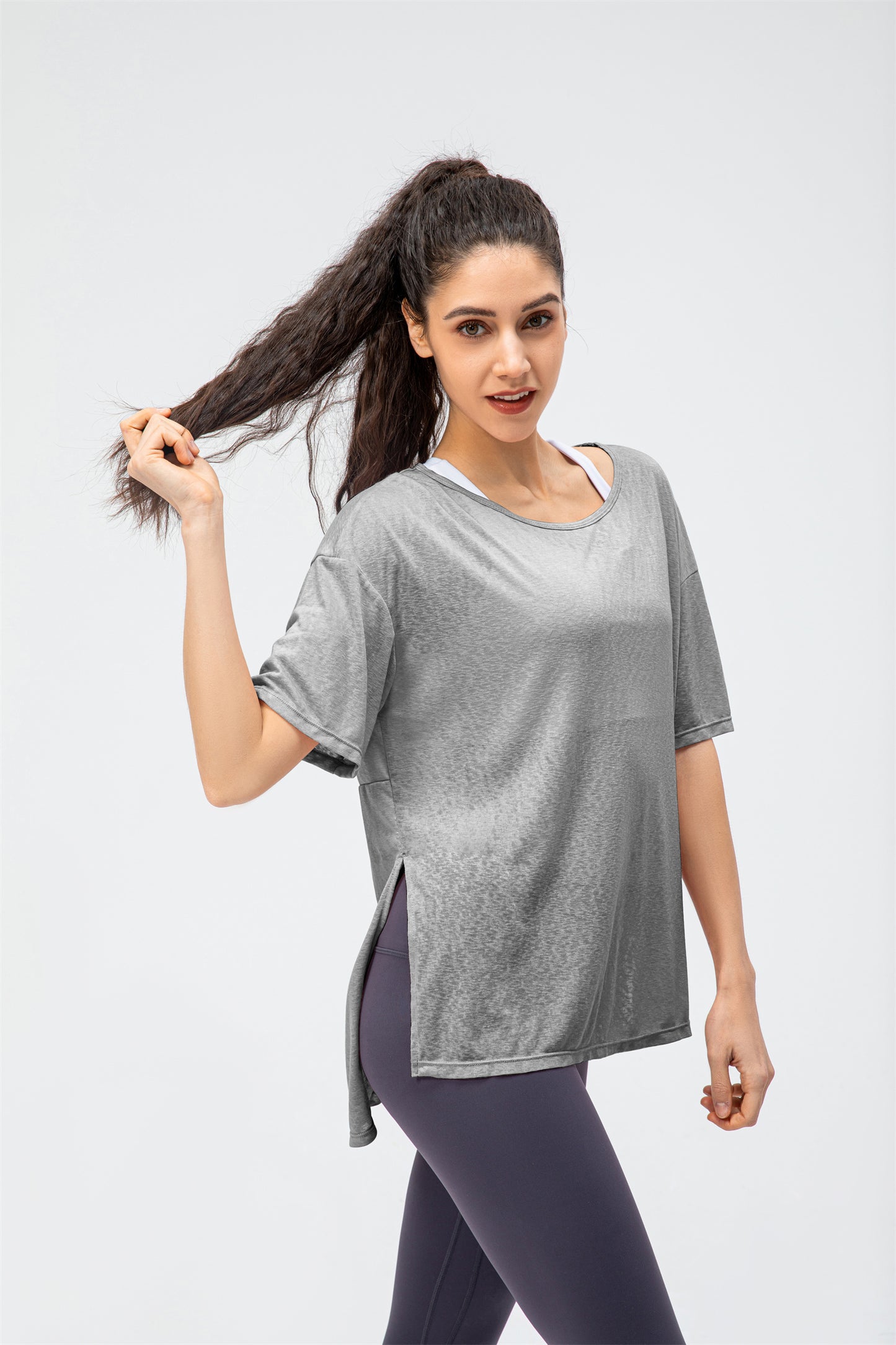 Crew Neck Double Slit Hem Sweatshirt