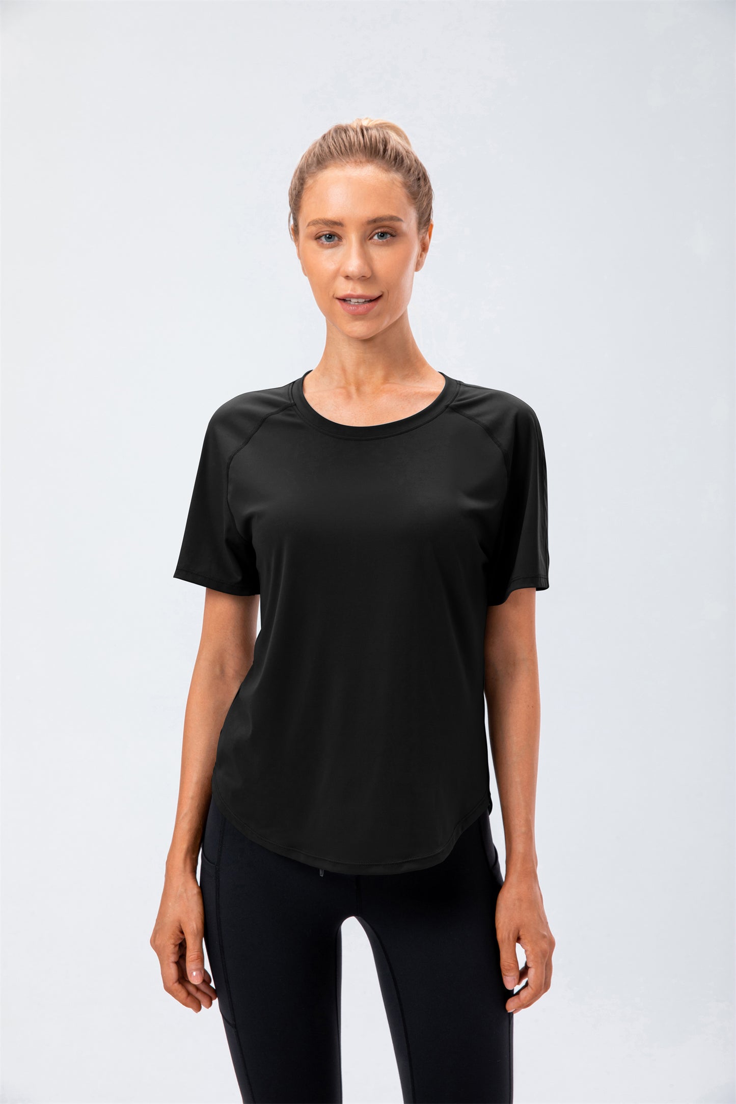 Short Sleeve Curved Hem Sports Top- Twinkle