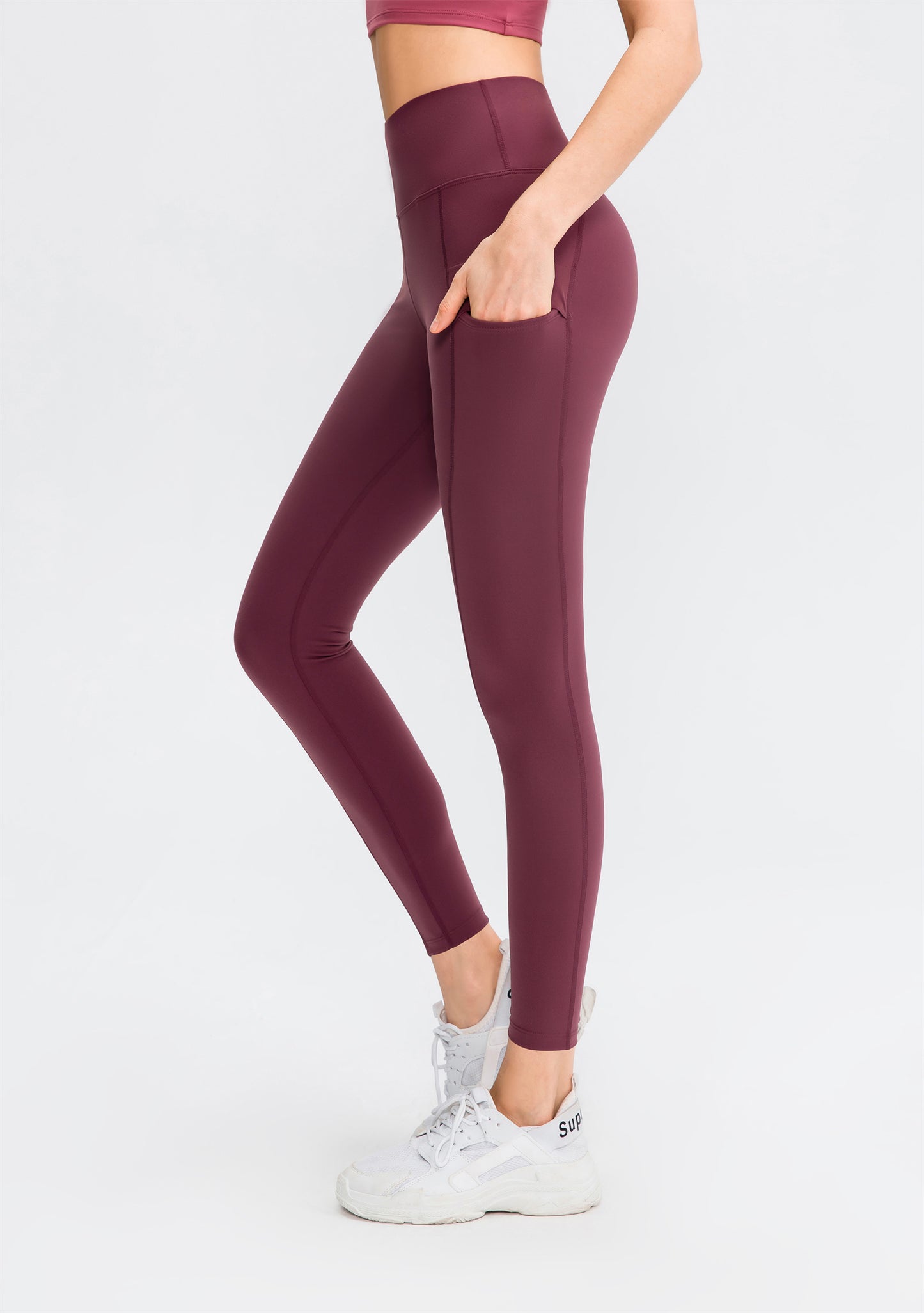 High Waisted Double Pocket Plain Leggings