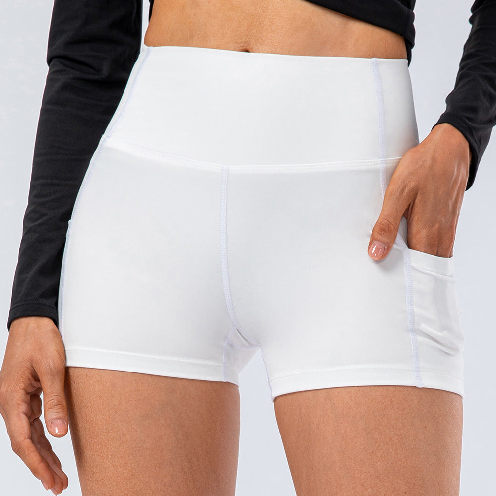 High Waisted Side Pocket Biker Shorts-Cloud