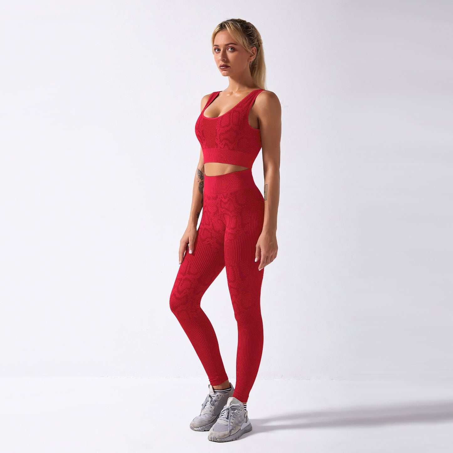 Seamless Gym Yoga Set Sports Bra & Leggings Snake Print for Women