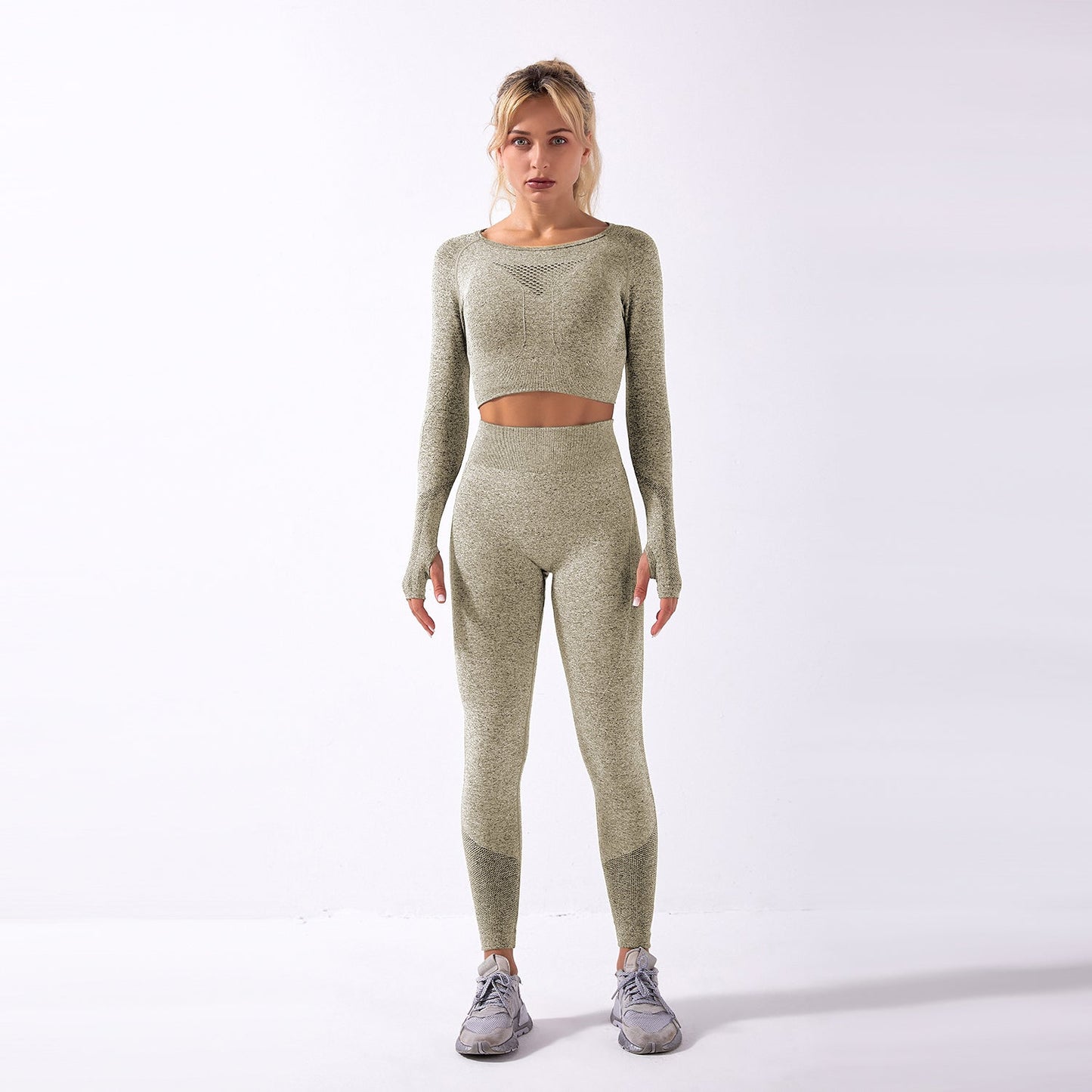 Seamless Gym Yoga Set Long Sleeve & Leggings for Women