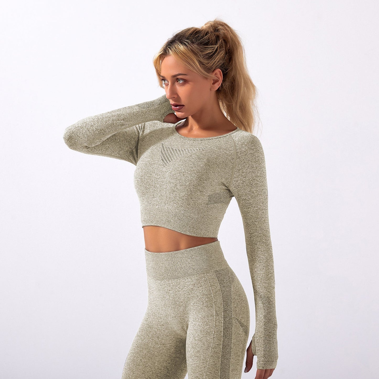 Seamless Gym Yoga Set Long Sleeve & Leggings for Women