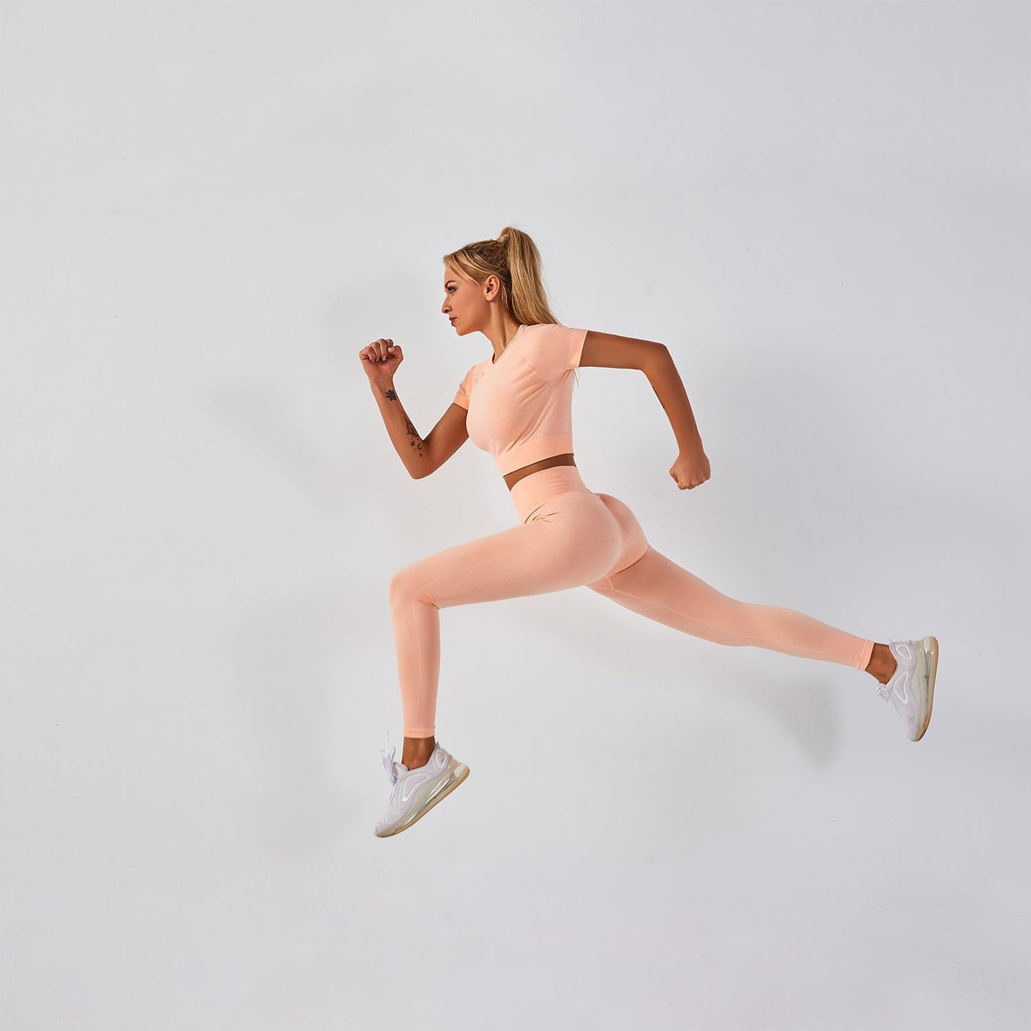 Seamless Gym Yoga Set Short Sleeve Top & Leggings for Women