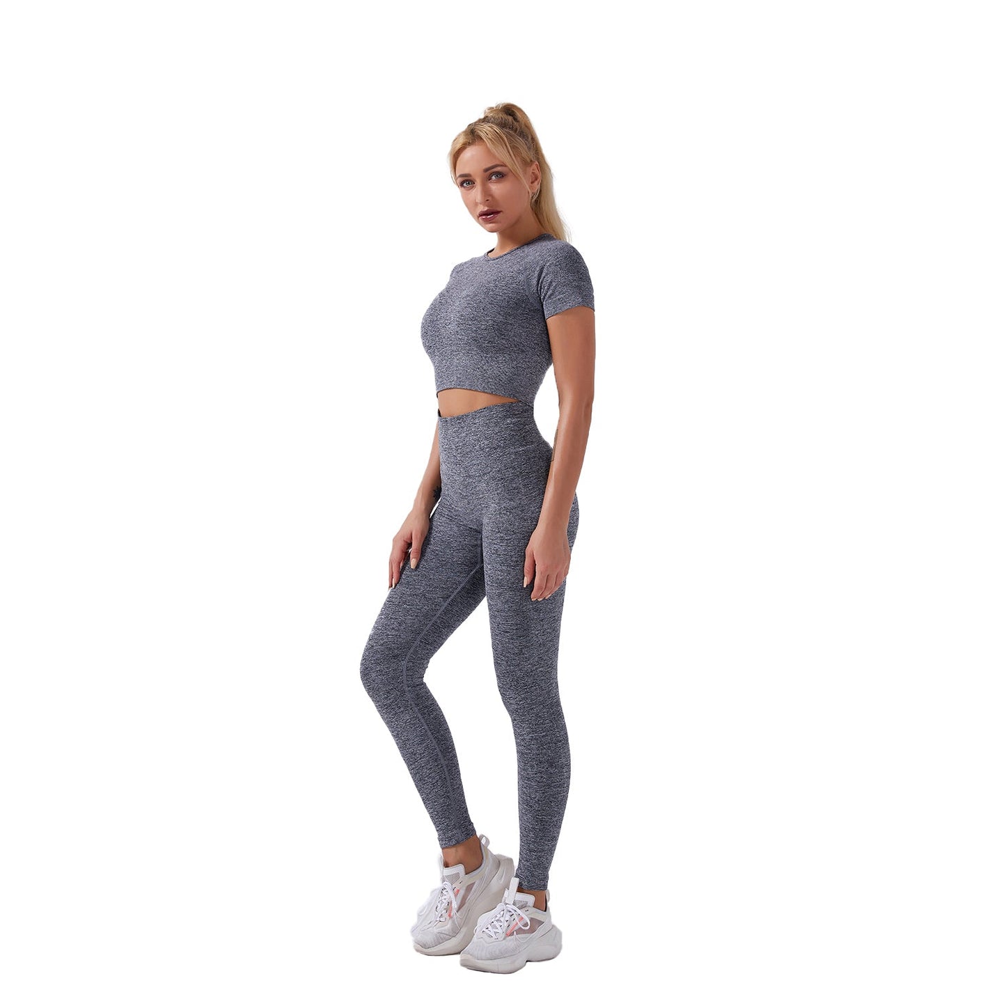 Seamless Gym Yoga Set Short Sleeve Top & Leggings for Women