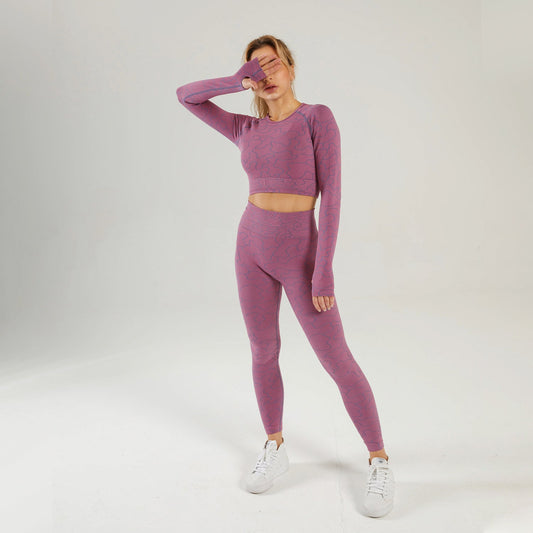 Seamless Gym Yoga Set Striped Long Sleeve & Leggings for Women