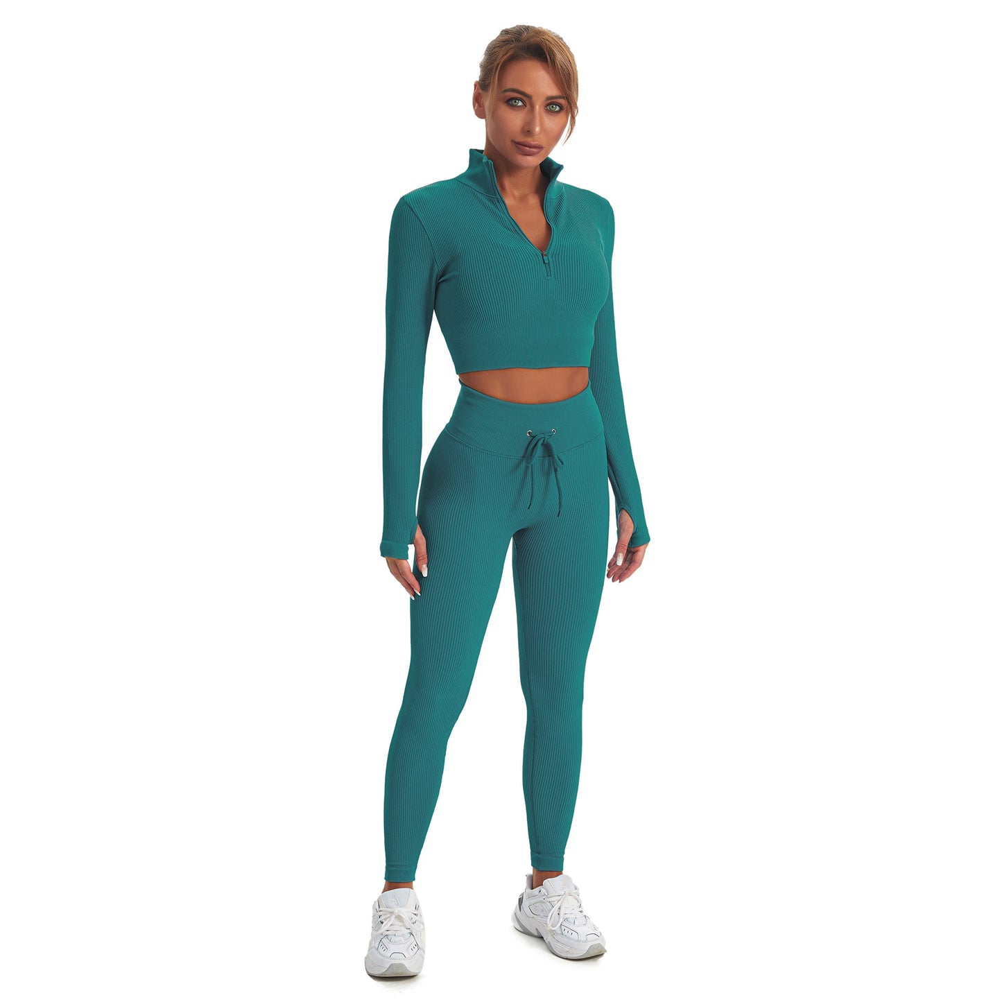 Seamless Gym Yoga Set Zip Up Long Sleeve & Leggings for Women