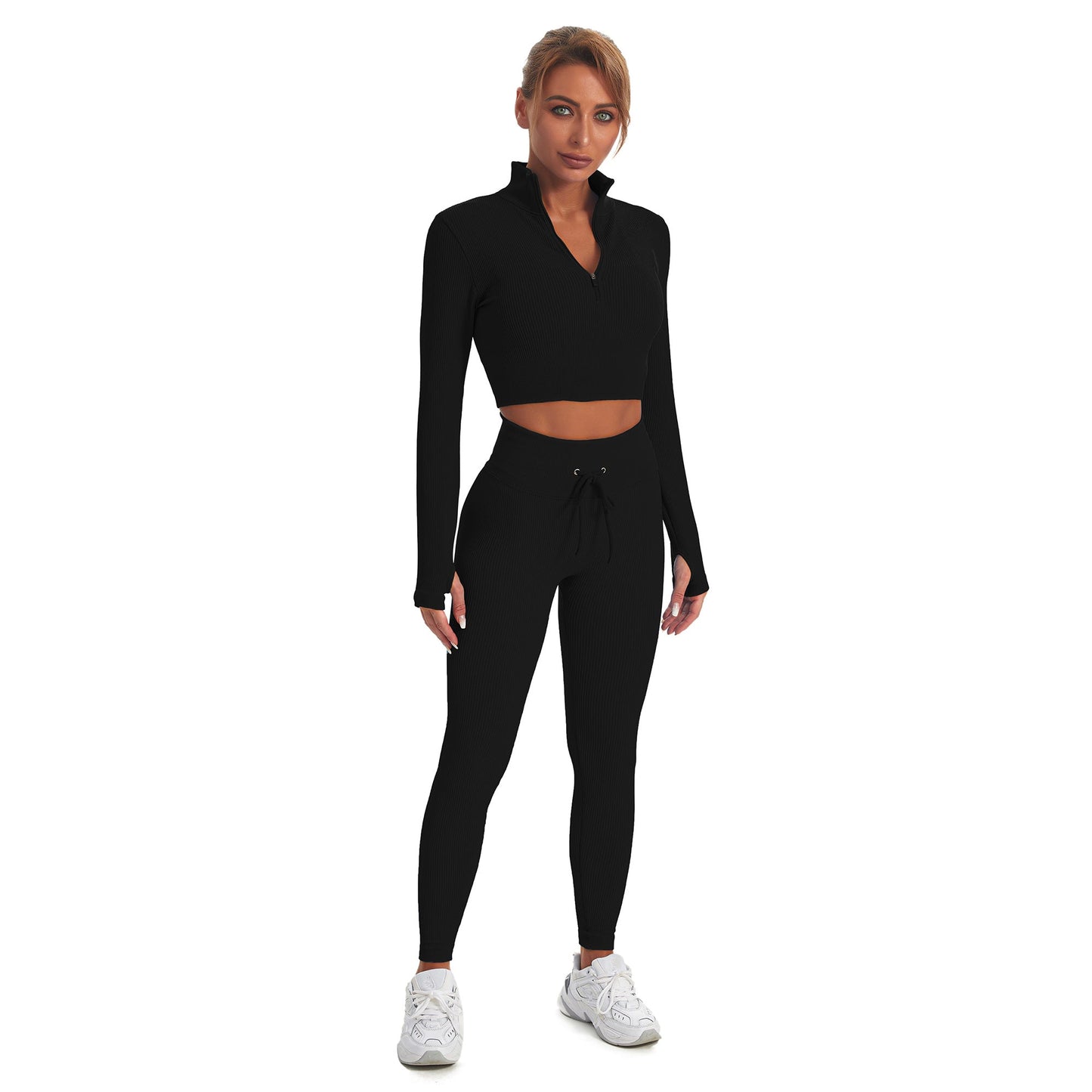 Seamless Gym Yoga Set Zip Up Long Sleeve & Leggings for Women