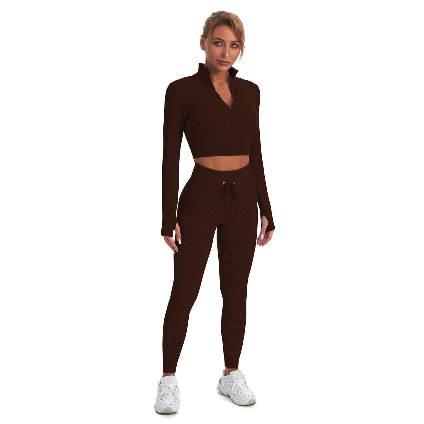 Seamless Gym Yoga Set Zip Up Long Sleeve & Leggings for Women