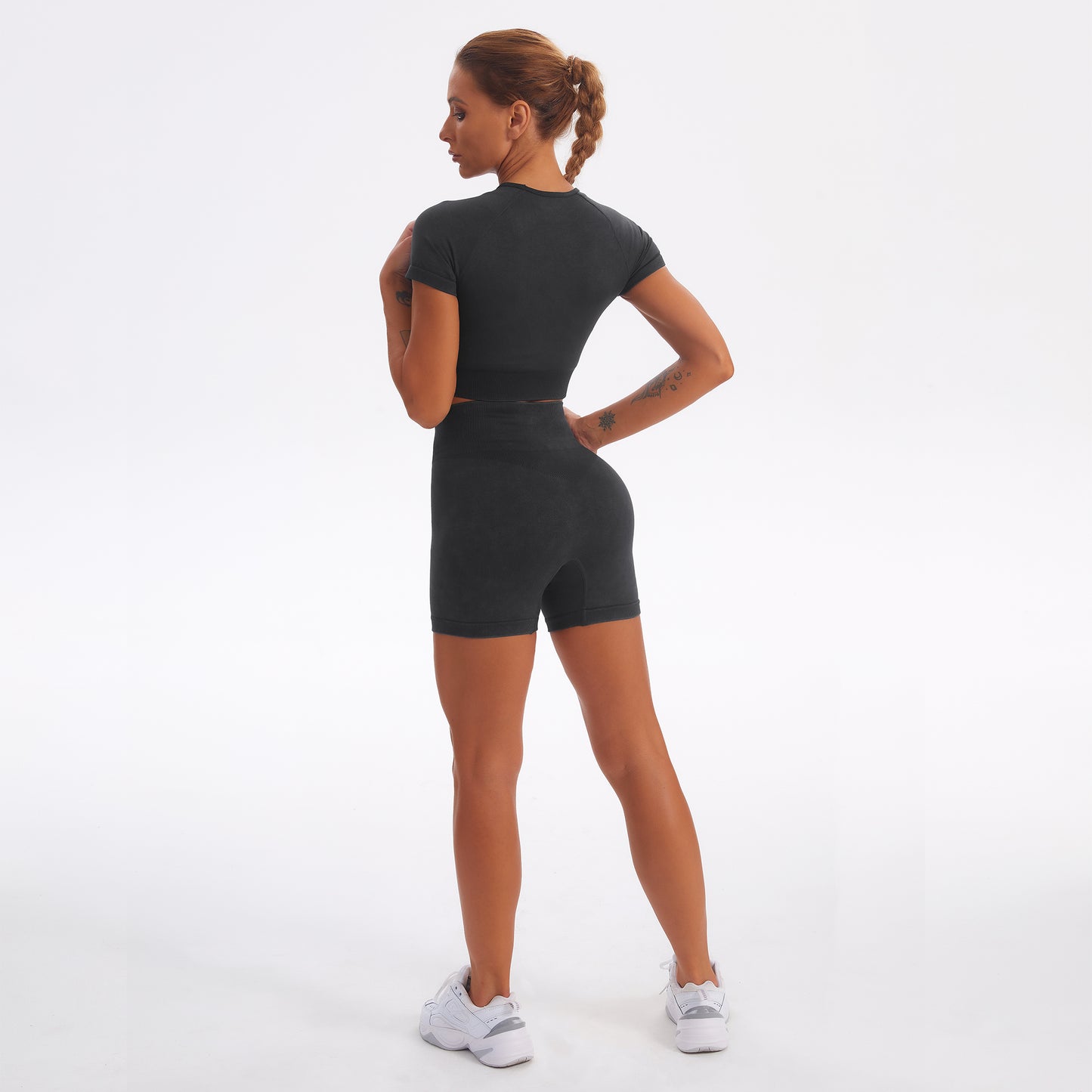 Seamless Gym Yoga Set Short Sleeve Top & Shorts