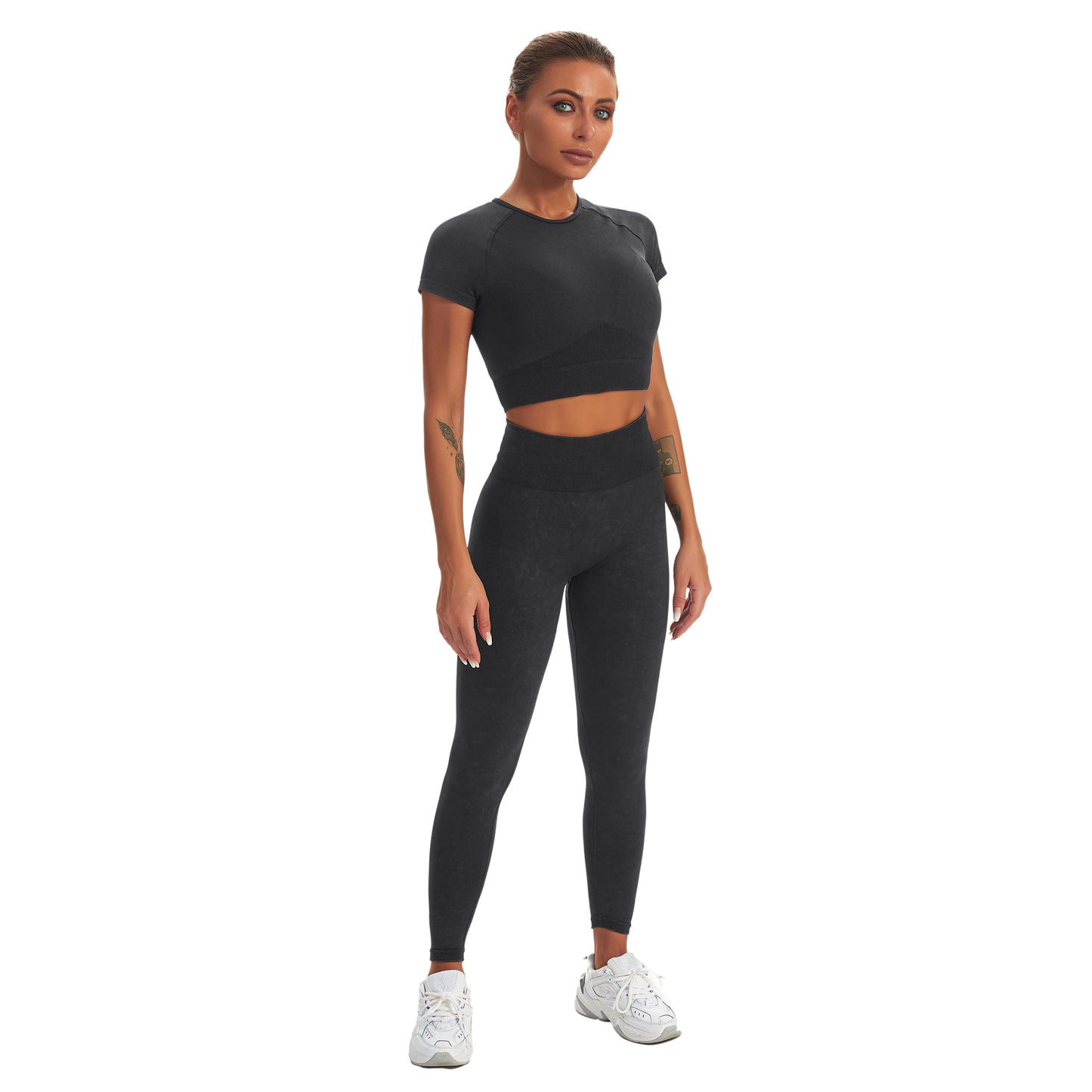 Seamless Gym Yoga Set Short Sleeve Top & Leggings