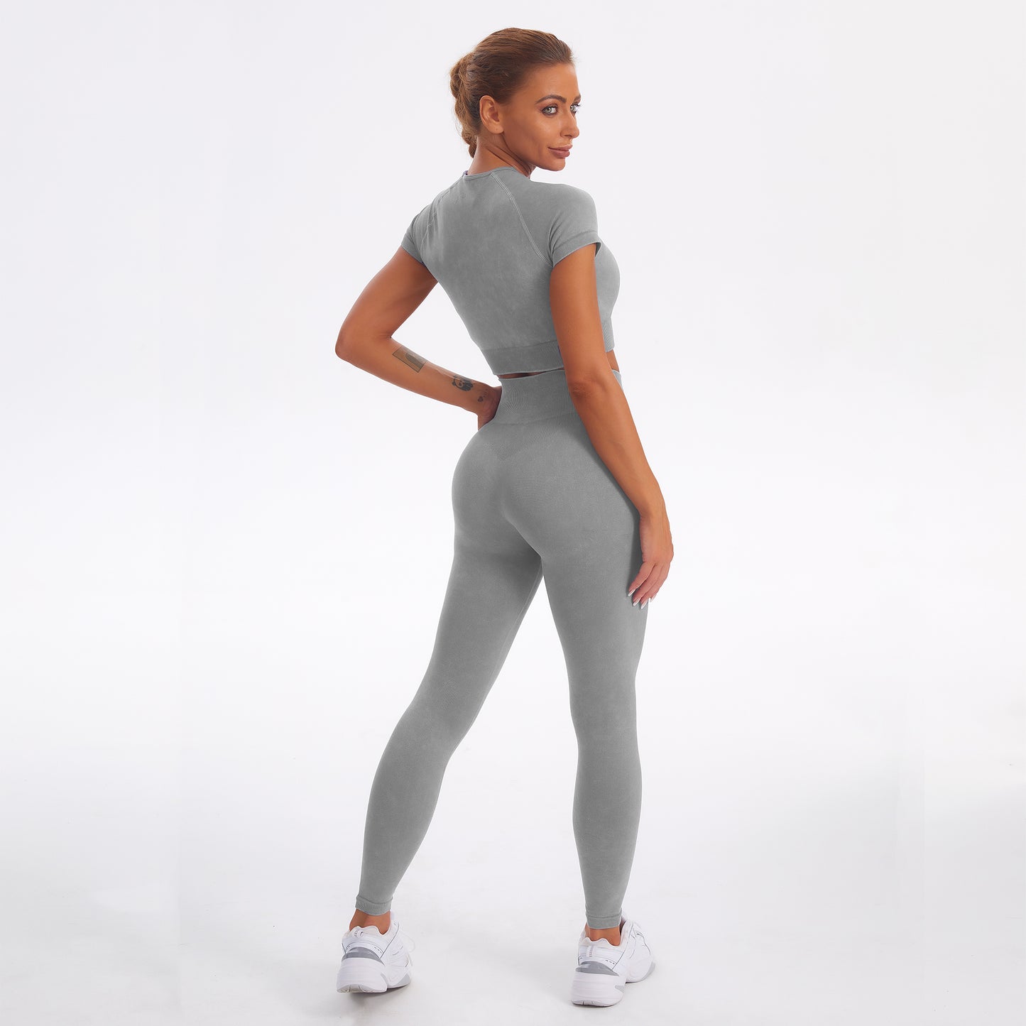 Seamless Gym Yoga Set Short Sleeve Top & Leggings