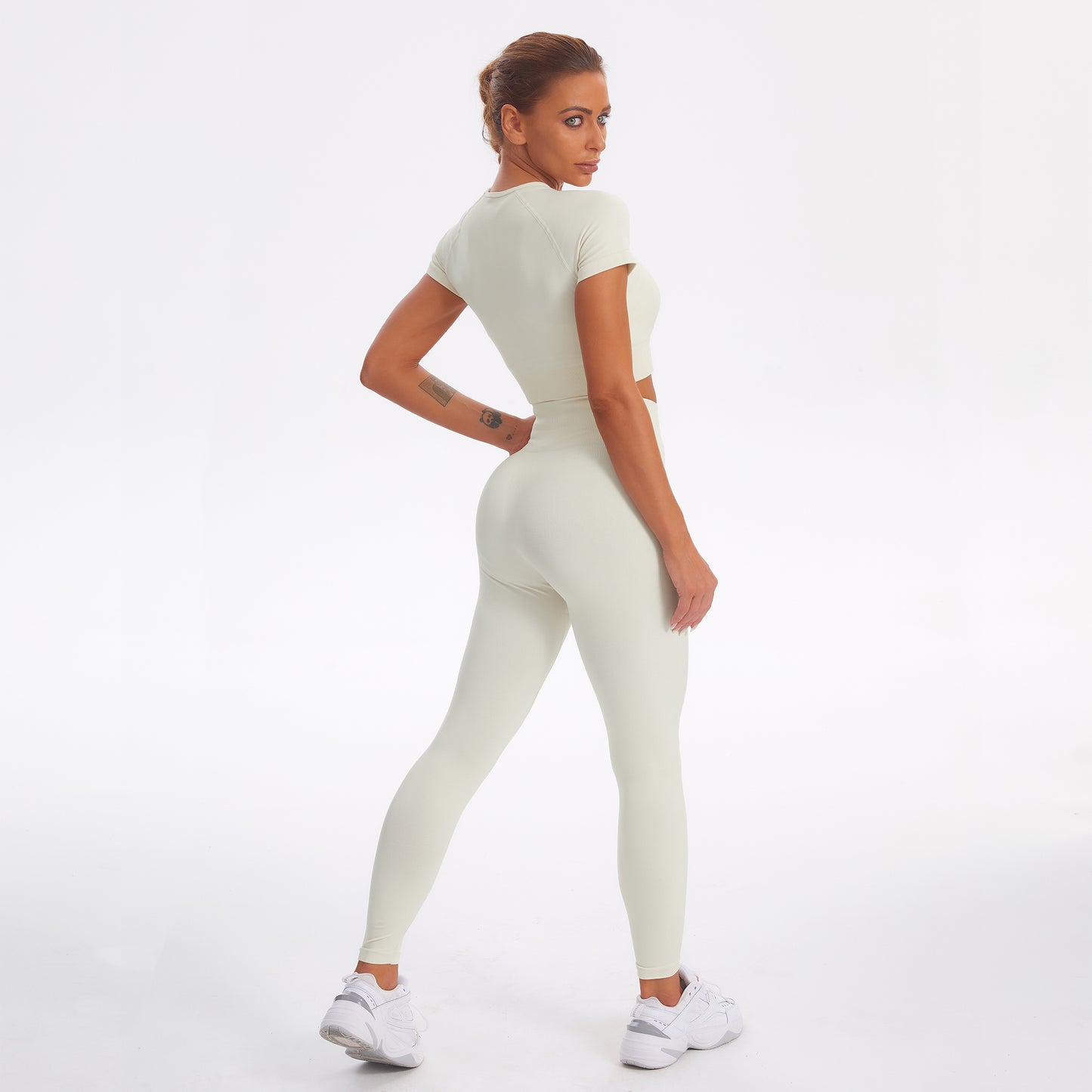 Seamless Gym Yoga Set Short Sleeve Top & Leggings