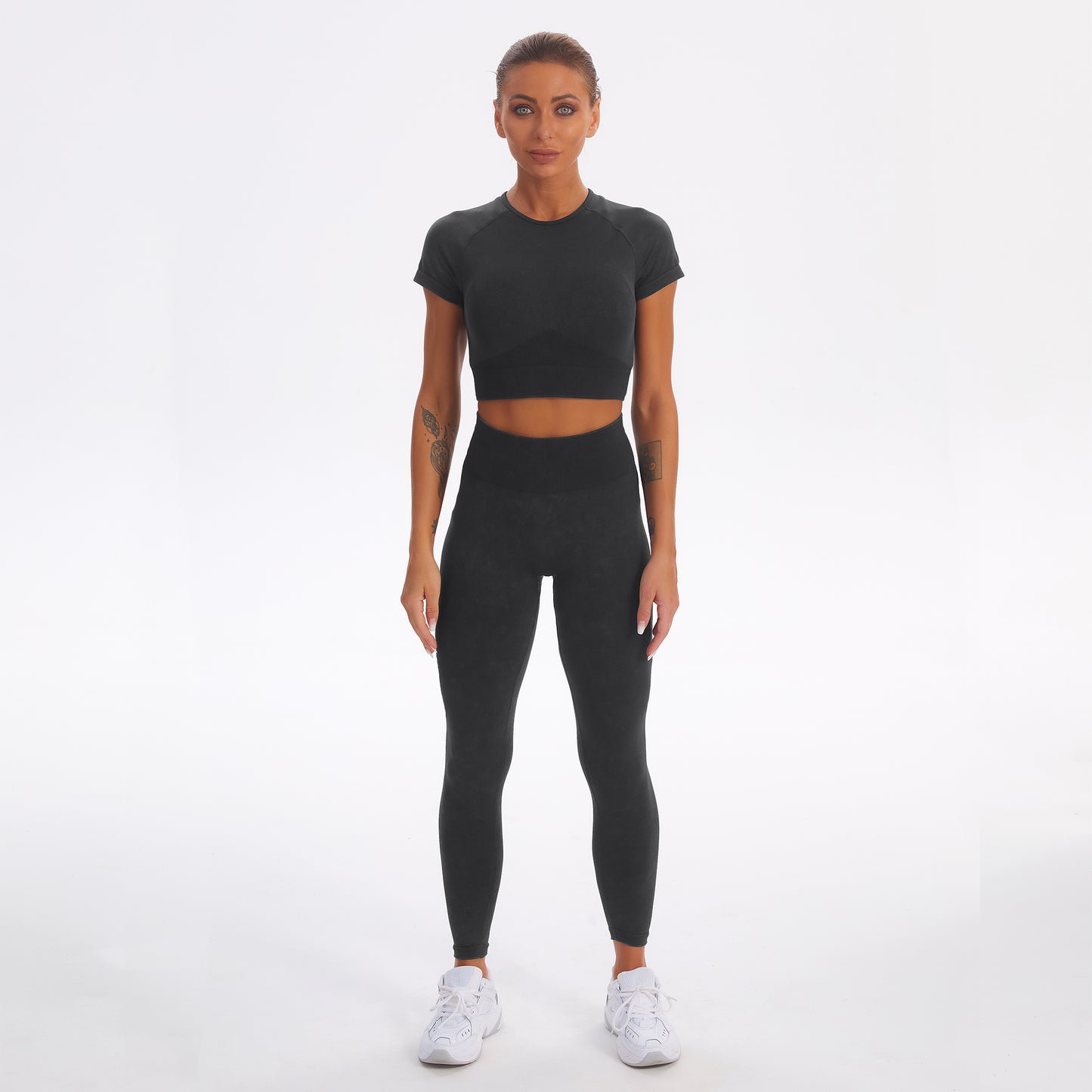 Seamless Gym Yoga Set Short Sleeve Top & Leggings