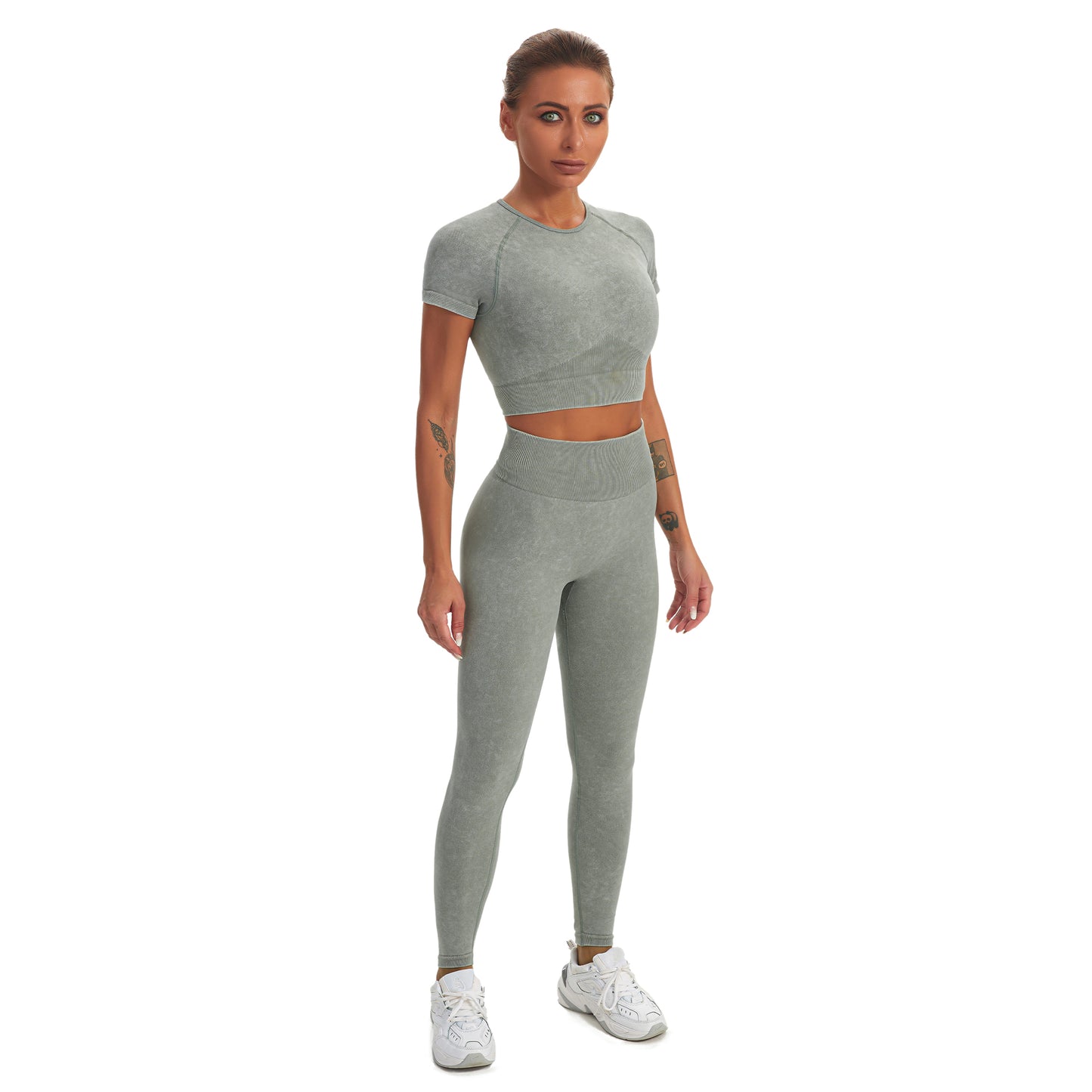 Seamless Gym Yoga Set Short Sleeve Top & Leggings