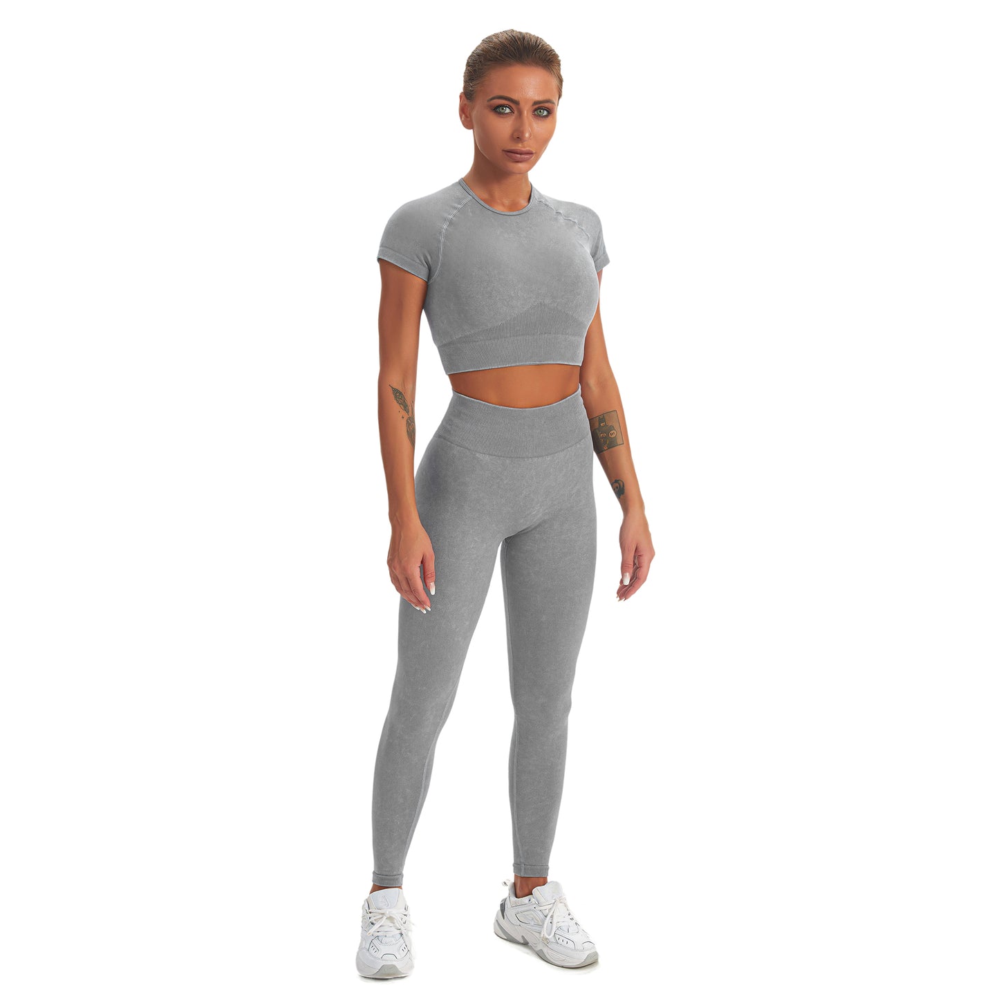 Seamless Gym Yoga Set Short Sleeve Top & Leggings