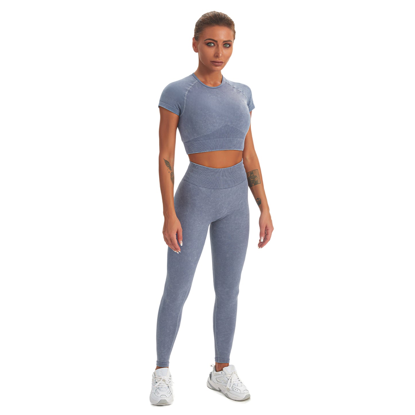 Seamless Gym Yoga Set Short Sleeve Top & Leggings