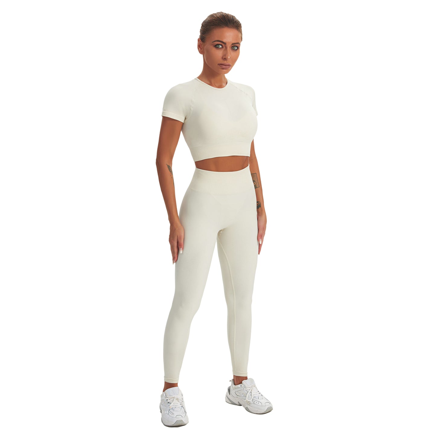 Seamless Gym Yoga Set Short Sleeve Top & Leggings