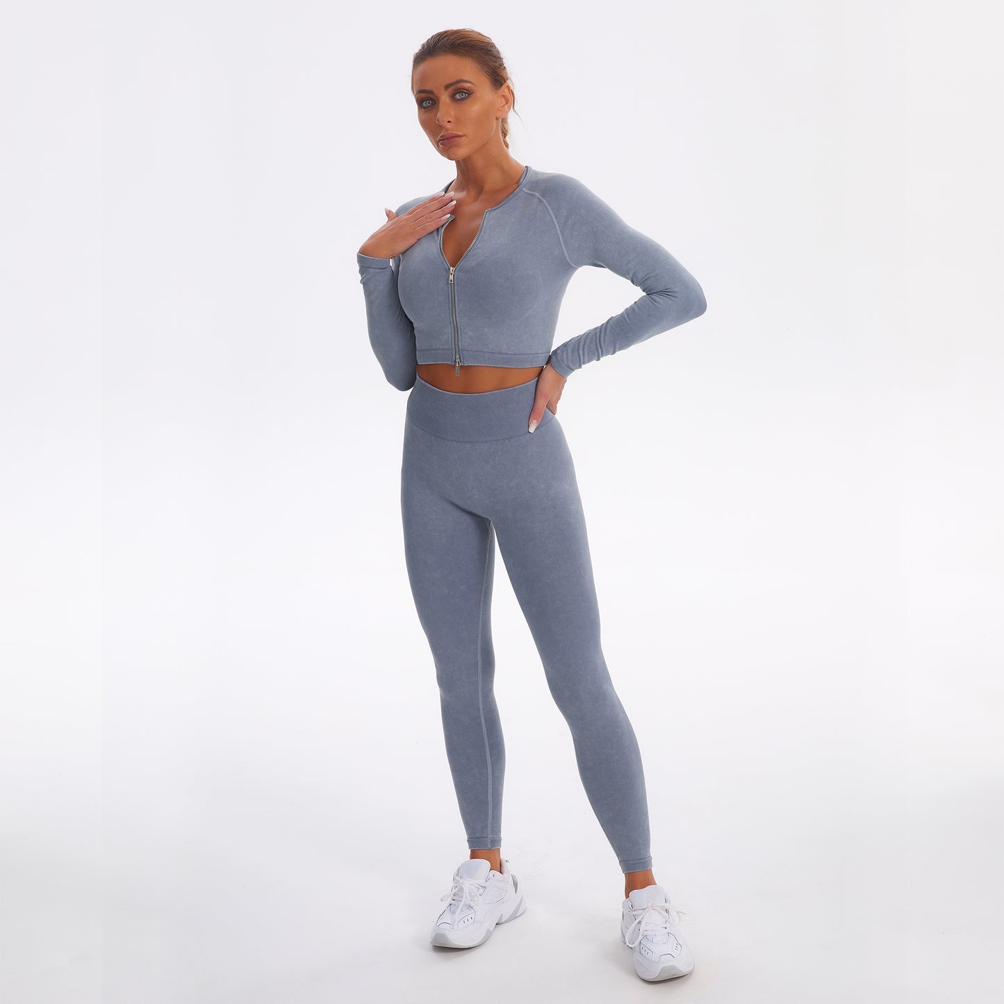 Seamless Gym Yoga Set Zip Up Long Sleeve & Leggings