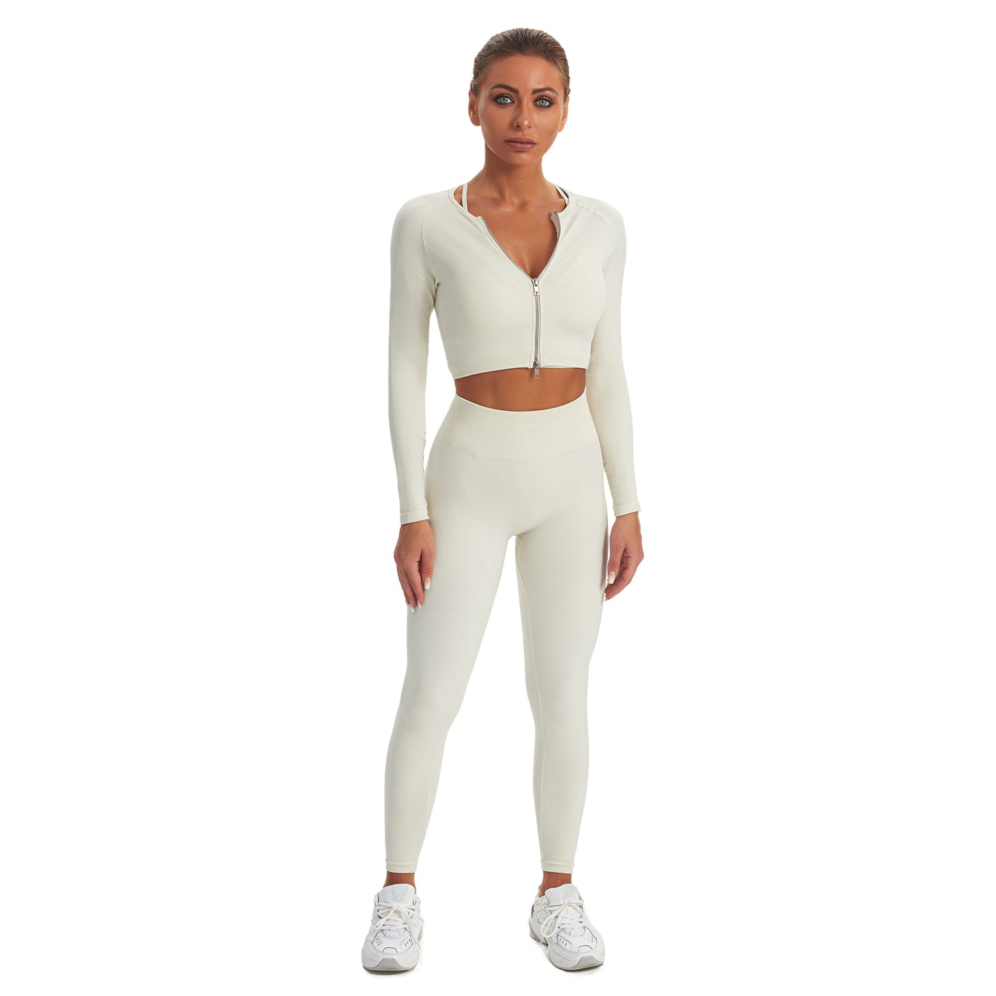 Seamless Gym Yoga Set Zip Up Long Sleeve & Leggings