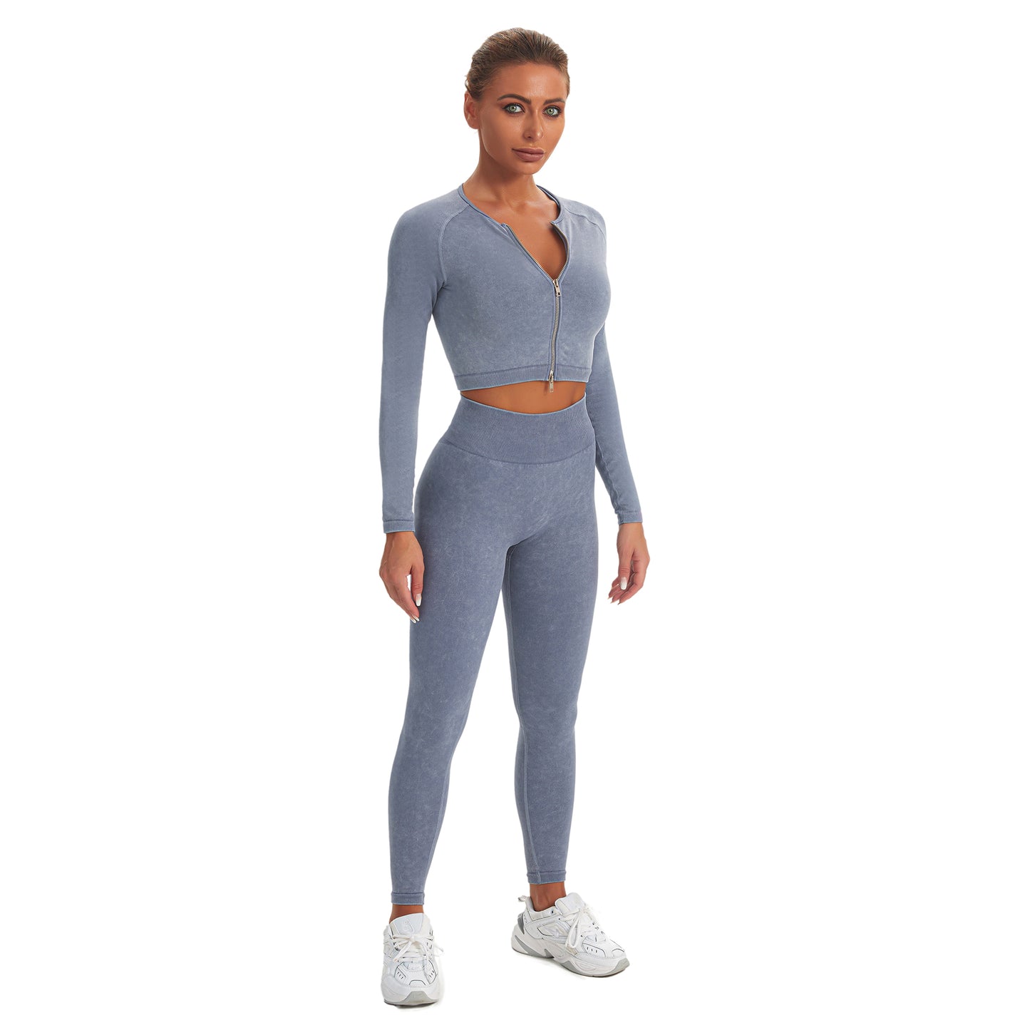 Seamless Gym Yoga Set Zip Up Long Sleeve & Leggings